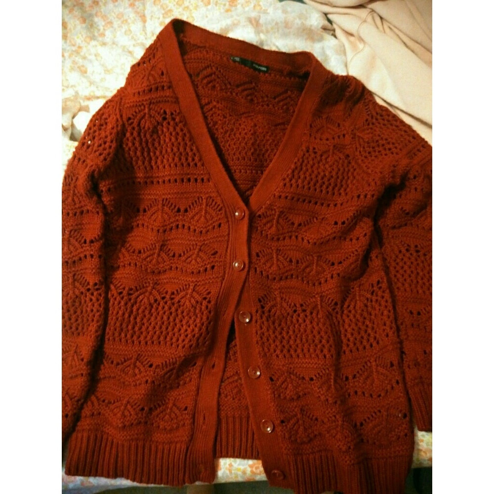 Red Crochet Cardigan Sweater